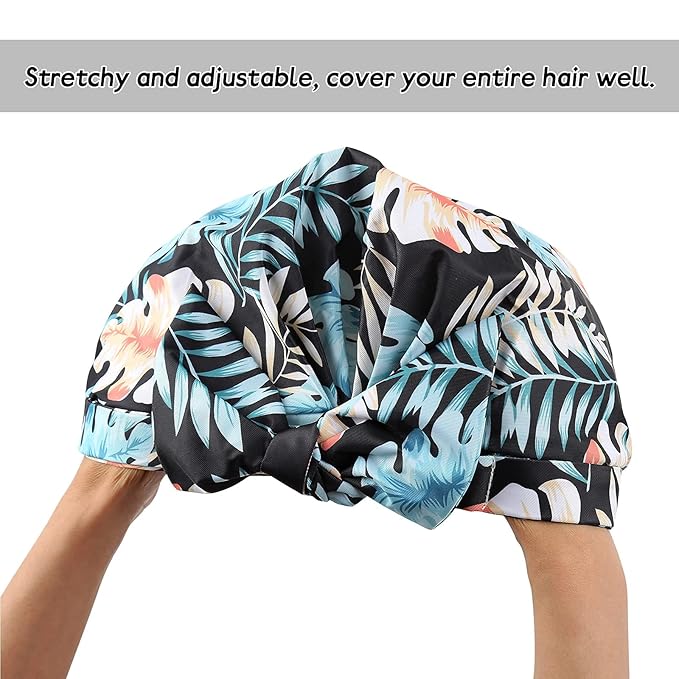 Shower Cap for Women Reusable Waterproof Bath Cap for Long Hair Cap for Shower Cute Extra Large Turban Shower Cap for Braids(Leaves)