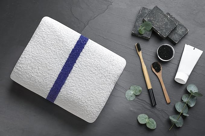 Avalon Towels 100% Cotton Pool Towels White Beach Towels Blue Stripe Pack of 12 (22x44 Inches) - Quick Drying, Highly Absorbent & Lightweight for Commercial Use for Hotels, Motels, Beaches & Poolside