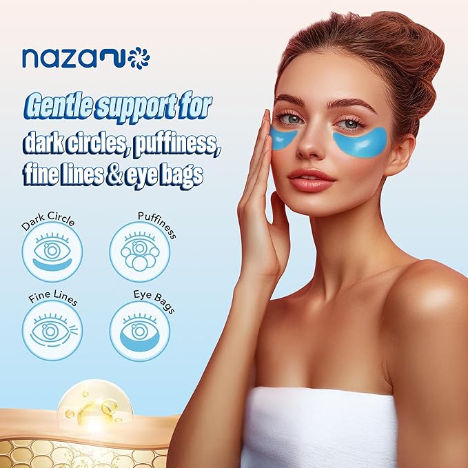 NAZANO Under Eye Patches - 60 Pack for Puffy Eyes, Dark Circles, Bags & Wrinkles with Hydrolyzed Collagen & Hyaluronic Acid - Eye Care Pads for Daily Skincare (Blue)