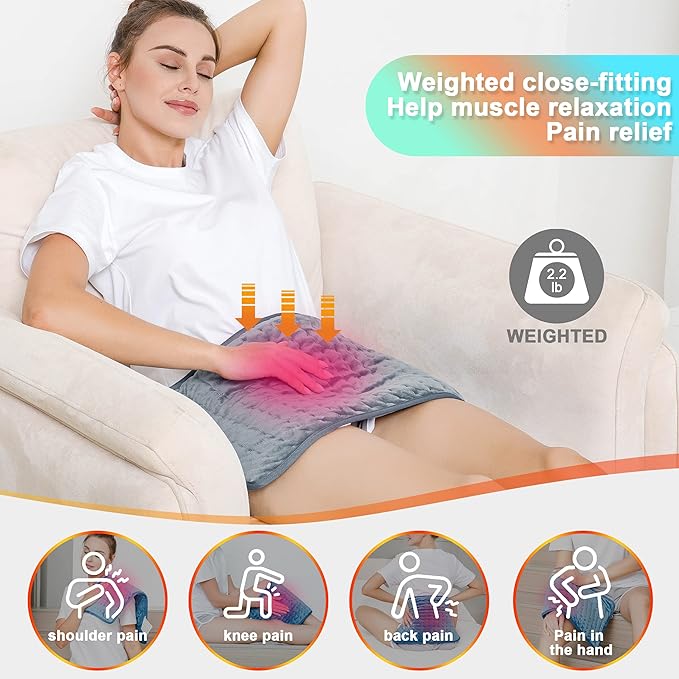 Deepsoon Heating Pad,Electric Heating Pads for Back,Neck,Moist Heating Pad for Abdomen Shoulder Knee Legs,Dry/Moist Heat&Auto Shut Off,Mother's Day Birthday for Men and Women,Weighted Gray,24x12 Inch