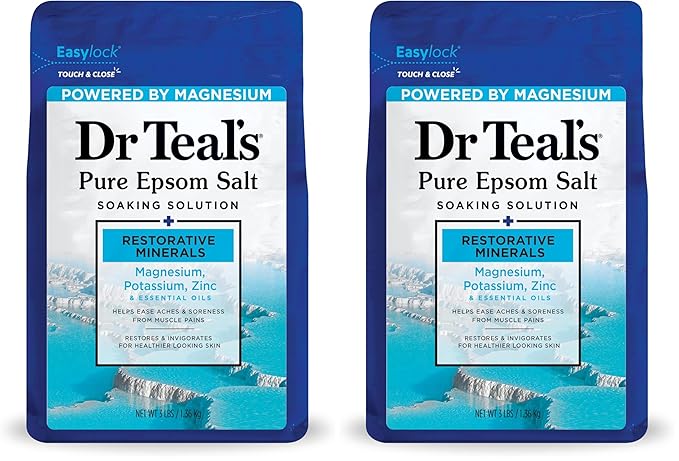 Dr Teal's Pure Epsom Salt,Restorative Minerals with Magnesium,Potassium & Zinc,3 lbs,(Pack of 2)