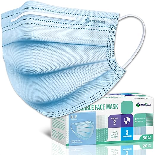 Medtecs Face Mask Disposable – Available in 50 & 2,000 pcs – ASTM Level 1, 3-Ply Breathable, Soft Fit – Adult Size – Ideal for Commuting & Daily Wear