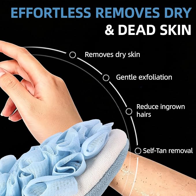 2-in-1 Exfoliating Glove for Self Tan Removal & Daily Shower, Dual-Sided Korean Body Scrubber Mitt with Loofah Sponge, Dead Skin Remover for KP, Ingrown Hair & Smooth Skin
