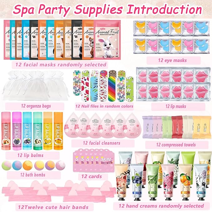 144 PCS Spa Party Supplies for Women,Spa Day Favors Essentials Include Face Masks Skincare, Lip Balm, Under Eye Patches, Foot Bath Bomb,Mothers Day Gifts, Bulk Gifts For Women,Spa Kit Self Care