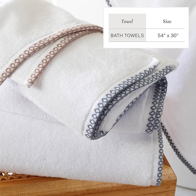 Great Bay Home Blue/White Bath Towel Set - Ultra-Soft Cotton, Boho-Chic Border Design - 4 Bath Towels (54" x 30") - Absorbent, Quick-Dry, Lightweight Bathroom Towels