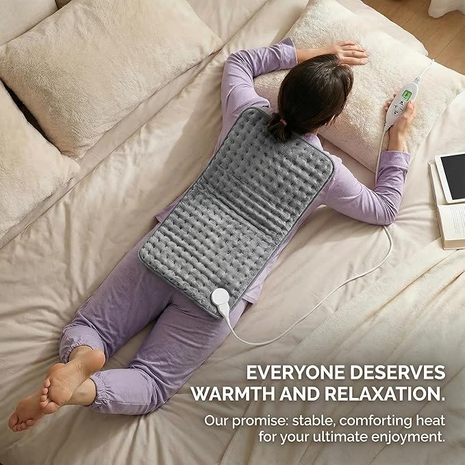 Electric Heating Pad, 2025 Upgraded Dual Mode Controller (Manual and auto Off Mode),Multiple Safety protections, Comfortable Soft, Machine Washable（18"x 33" Grey）