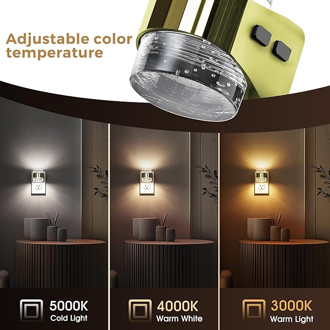 L LOHAS LED 2 Pack 3CCT Night Lights Plug into Wall, 3000K/4000k/5000K Adjustable Color Temperature Night Light,Bubble Nightlight with Dusk to Dawn Sensor for Rooms Bathroom Hallway
