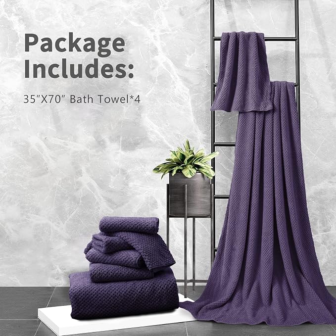 Extra Large Bath Towel Set of 4 (35"x70"),Oversized Bath Sheet Super Soft Highly Absorbent Jumbo Bathroom Towel Set Microfibers Quick Dry Shower Towel for Hotel,Bathroom,Guest,Spa,Gym (Pulm)