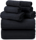 REDKISS Black Bath Towels Set 8 Piece - Microfiber Bathroom Towels of 8 Large, Highly Absorbent Bath Towel, Soft Shower Towel for Bathroom, Hotel 2 Bath Sheet 2 Hand 2 Washcloths 2 Hair Towel Wrap