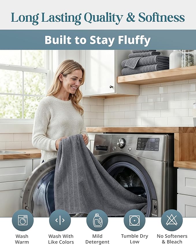 Casa Platino Cotton Towels Set for Bathroom - 18 Pc Family Pack - Super Soft & Quick Dry - 6 Bath, 6 Washcloth, 6 Hand Towels - Oeko TEX Certified, Machine Washable & Durable - Cool Grey