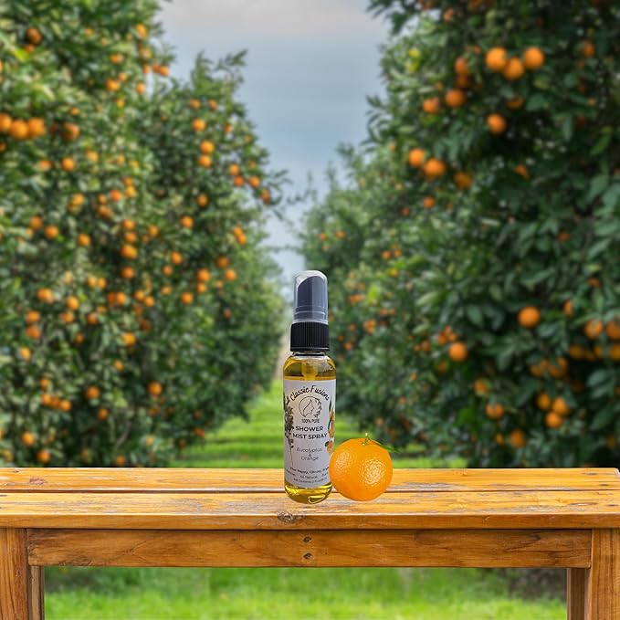 100% Pure Eucalyptus and Orange Oil Shower Spray- 2oz Natural Mist for Refreshing Scent. Citrusy & Energizing- Perfect for Shower, Steam Room, Linen & Room Freshener