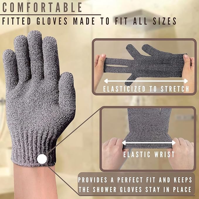 Sphynx Hairless Cats Bamboo Bath Gloves - Gentle Shower and Body Scrub Set (3 Pairs)