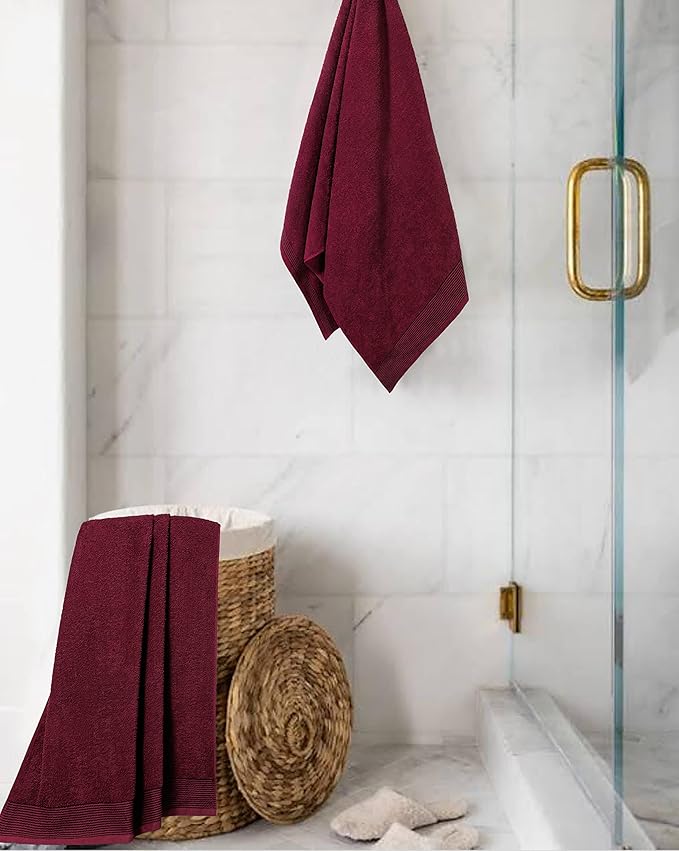 BELIZZI HOME Ultra Soft 2 Pack Oversized Bath Towel Set 28x55 inches, 100% Cotton Large Bath Towels, Ultra Absorbant Compact Quickdry & Lightweight Towel, Ideal for Gym Travel Camp Pool - Burgundy red