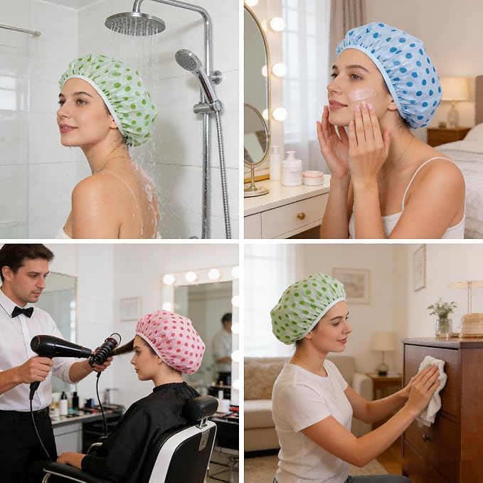3PCS Elastic Reusable Waterproof Shower Caps - Durable Hair Protection Bath Caps for Women Ladies, Spa Salon Home Use & Travel Essentials(Red+Green+Blue)