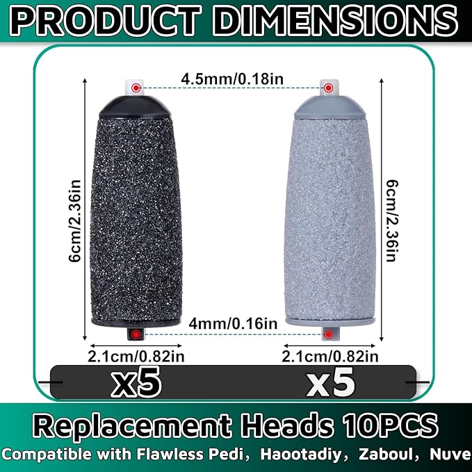 10 Pack Pedicures Replacement Heads for Flawless Replacement Heads，Electric Feet Callus Remover Roller Refills Compatible with Most Flawless Pedi Haootadiy Zaboul etc(5 Black Coarse and 5 Gray Fine)