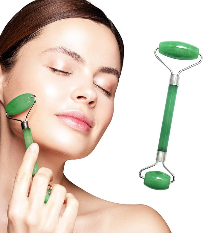 Mina Heal Jade Roller Face Massager - Lymphatic Drainage Massager Face Roller Massage Tool for Facial Lifting & Tightening, Anti-Wrinkles, Anti-Aging & Skin Rejuvenation (Jade Roller)