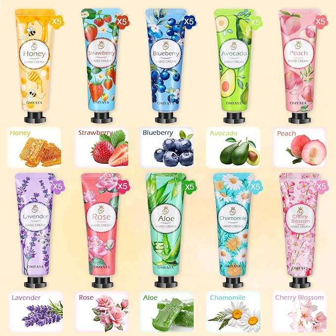 50 Pack Hand Cream Gift Set for Women, Bulk Mini Hand Lotion Teacher Appreciation Gifts, Travel Size Hand Cream for Dry Cracked Hand, Christmas Bridesmaid Lotion Gift Party Favors for Nurse Coworker