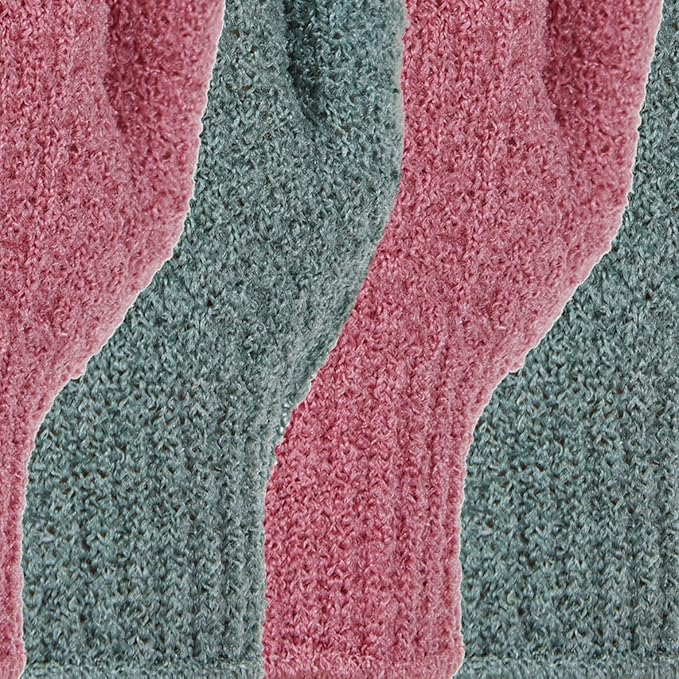 4 Pairs Exfoliating Gloves, 100% Nylon, Dual Texture Body Scrub for Spa, Massage & Dead Skin Removal, Multi-Color Shower Bath Accessories (Orchid/Fern Green)
