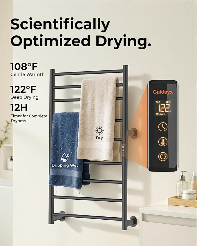 Foldable Heated Towel Rack, Dual-Zone Electric Towel Warmer Rack with Timer, GFCI Plug-in or Hardwired, Wall-Mounted, Drill-Free Installation, Twilight Grey, CA3-900X550-Standard-TG