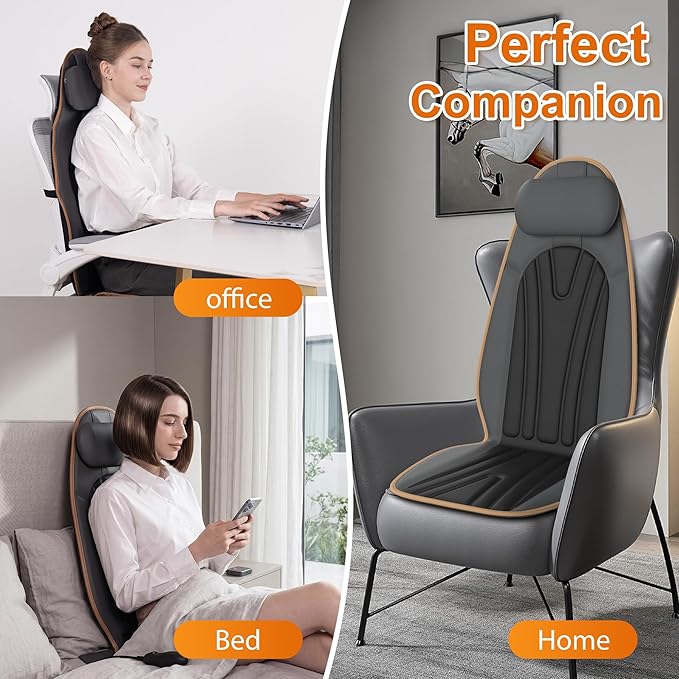 SLOTHMORE Heated Back Massager for Chair, Vibrating Massage Cushion with Heat for Neck, Back & Thighs, Massage Chair Pad for Office Chair, Home Use - Ideal Gifts for Mother Mom Dad
