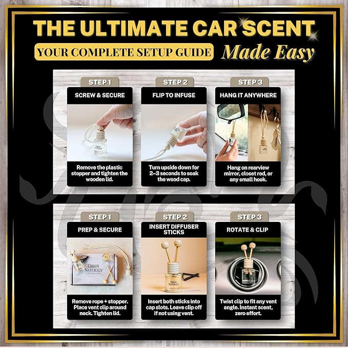 Urban Naturals Car Air Freshener Diffuser Dreaming of White Tea Scent, Hotel Scents Collection, Strong Long Lasting Aroma Made in USA, Hanging Oil Diffuser + Vent Cip Car Accessories (3 Pack)