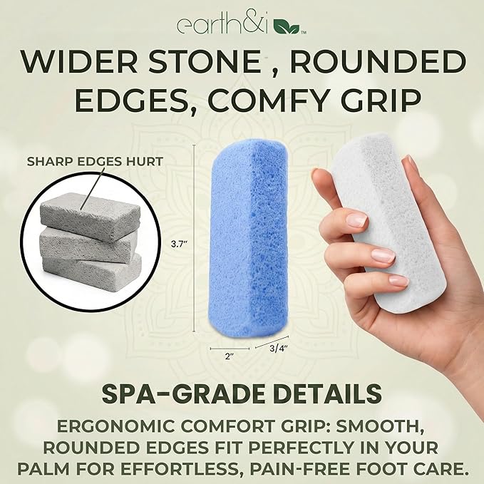 Earth & I Pumice Stone for Feet – 2-Pack Callus Remover | Coarse + Fine Dual-Grit Dead Skin Scrubber, Heel Exfoliator & Foot Scrubber for Baby-Soft Feet