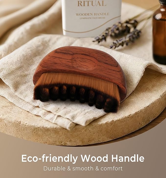 Lymphatic Contour Face Brush - Wooden Face Brush for Lymphatic Drainage - Facial Sculpting Guasha Dry Brushing Massage Tool - Contour Glow Brush Lymph Drainage Depuff Lift Brushes for Face Neck Chin