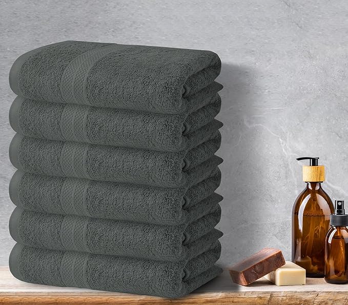 Avalon Towels Bath Towels for Bathroom 100% Cotton Grey Bathroom Towels Pack of 12 (24x48 inches) - Quick Drying Bath Towels Set Small, Light Weight & Absorbent Perfect Gym & Pool Towel Set