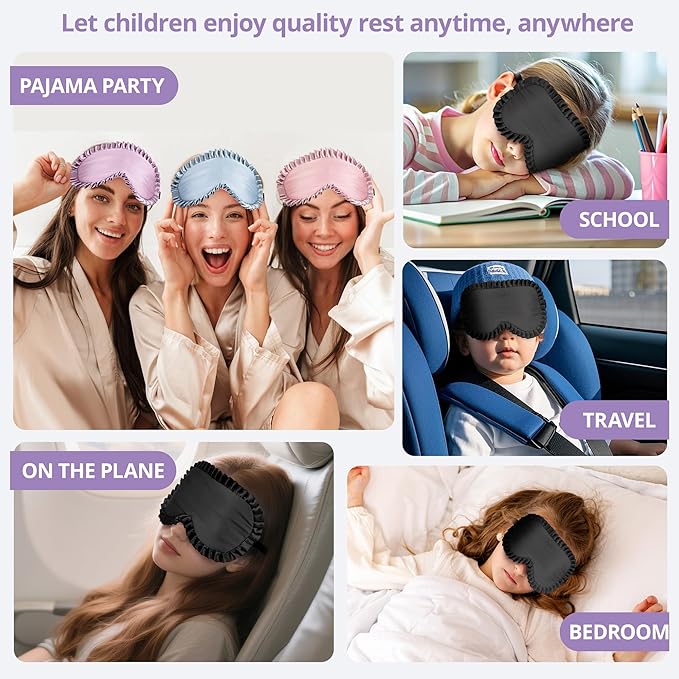 Kids Sleep Mask, 100% Real Mulberry Silk Eye Mask, Sleeping Mask for Kids with Adjustable Elastic Band, Soft & Light Blocking Eye Cover Gift for Boys Girls Teens Age 5+ (Purple)
