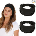 2 Pack Black Wide Headbands for Women - Thick Stretchy Non Slip Fabric Sweat Bands, Soft Hair Bands for Workout, Running, Spa, Makeup & Washing Face