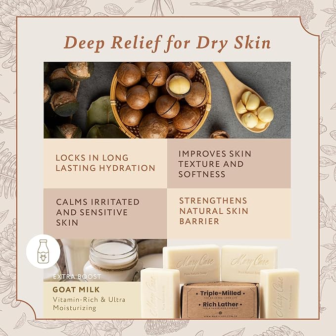 Mary Case Goat Milk & Shea Butter Bar Soap Set of 4 | Natural Soap with Olive & Coconut Oils | Fragrance-Free Bath Soap for Men & Women | Deep Nourishing & Soothing Sensitive Skin