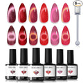 modelones Cat Eye Gel Nail Polish, 6 Colors Red Glitter Burgundy Ruby Sparkle Shimmer Gel Polish Set with Magnet Nail Gel Polish Kit Soak Off Led Nail Art Manicure Salon DIY Gifts
