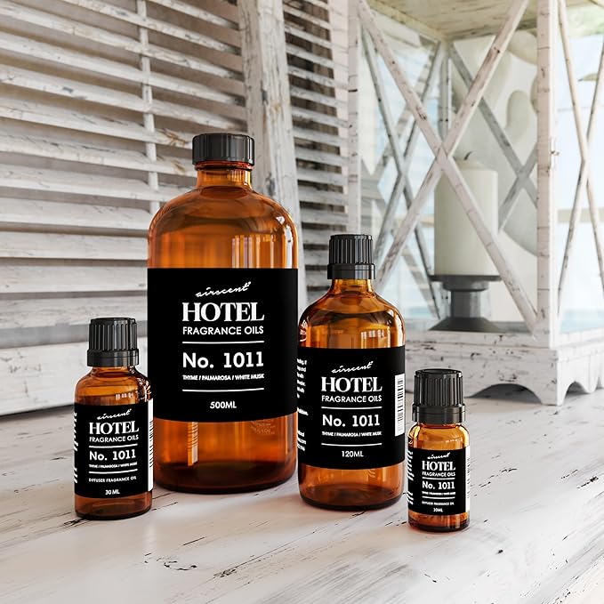 AirScent Hotel Diffuser Oil No. 1011 Inspired By The Beach Villas Hotel Scent - Premium Fragrance Oil for Ultrasonic and Waterless Diffusers and Crafting - 500 mL, 16.9 fl oz Glass Bottle