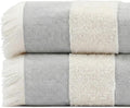 Lightweight Turkish Beach Towel - 100% BCI Cotton, Unbleached Raw Fringe, Oeko-TEX Certified, Absorbent, Eco-Friendly, 36x66”, Gray & Natural Stripes, Portable Sarong Blanket for Pool, Travel