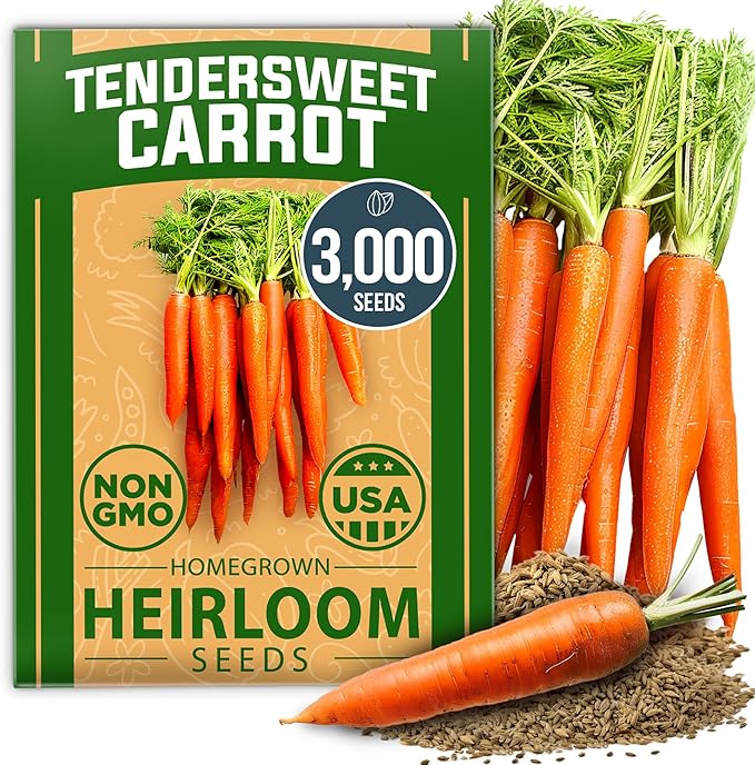 HOME GROWN Tendersweet Carrots Seeds 3000+ Heirloom Non-GMO Seeds for Planting,High Germination,Sweetest Coreless Root Vegetable, Crunchy Summer Garden,Great for Canning (Daucus carota subsp. sativus)