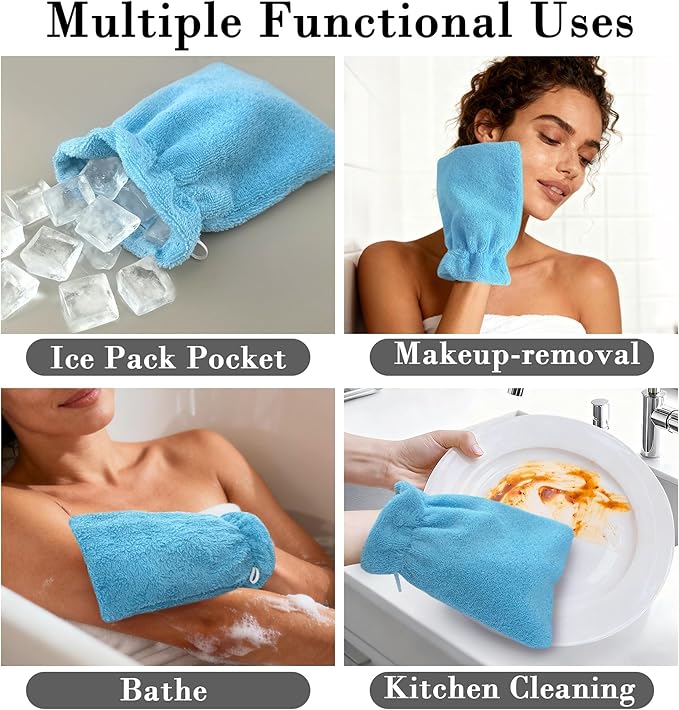 VOOVA & MOVAS Washcloths for Showering 6PC, 8.3x6.3 Inch,100% Cotton Soft Absorbent Bath Mitt with Hanging Loop, European Style Wash Cloths for Body Shower & Bath, Blue