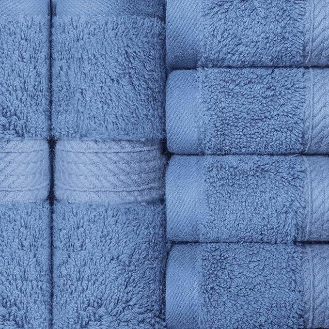 SUPERIOR Egyptian Cotton Pile Face Towel/Washcloth Set of 6, Ultra Soft Luxury Towels, Thick Plush Essentials, Absorbent Heavyweight, Guest Bath, Hotel, Spa, Home Bathroom, Shower Basics, Denim Blue