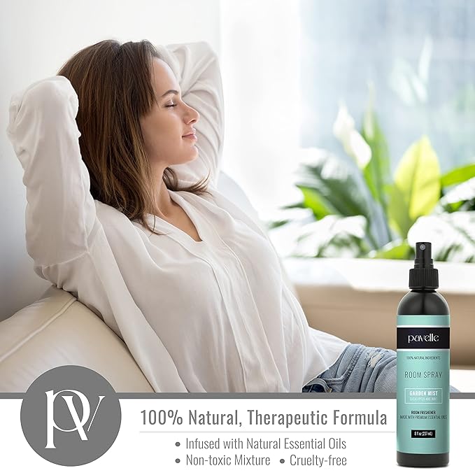 Pavelle Room Spray, 100% Natural Essential Oil Bathroom Air Freshener & Aromatherapy for Stress Relief, Long Lasting, Non Toxic, Concentrated Deodorizer, Made in the USA, Garden Mist, 8 Fl. Oz
