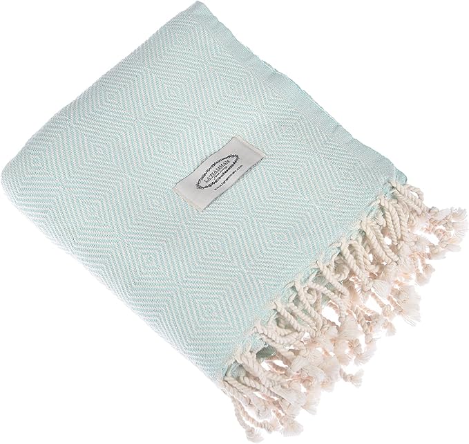 Personalized embroidered Beach Towel | Throw Blanket, Easy Carry, Sand Free, Highly Absorbent, Quick Dry, Turkish Towels for Camping Bath Sauna Beach Gym Pool Yoga SPA by Lahammam, Mediterranean, Aqua