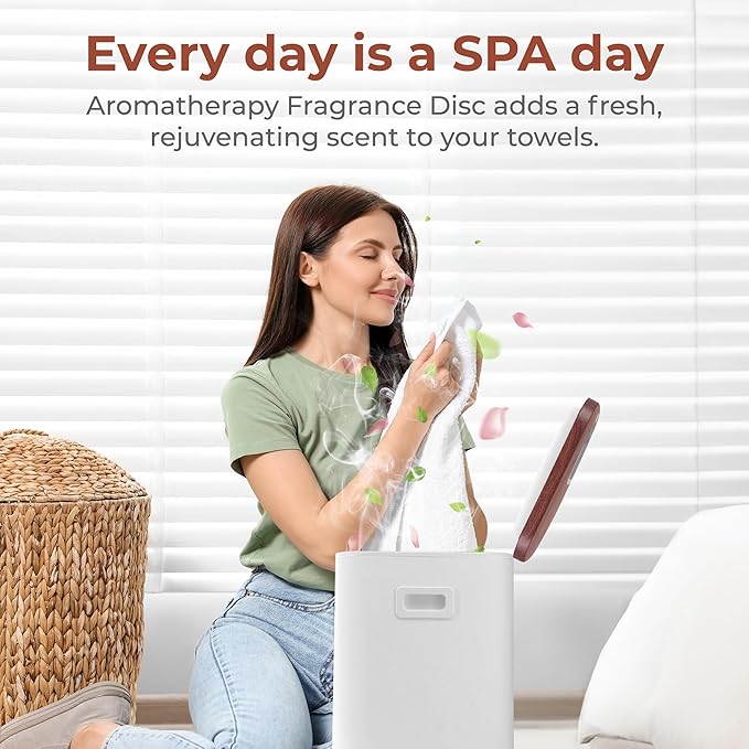 SereneLife Towel Warmer Bucket - Compact 23L Bathroom Towel Heater w/Essential Oils Disc Holder, Adjustable Timer, Auto Shut-Off, Power Cord Storage, LED Display, Fits 2 Oversized Towels (Wood Color)