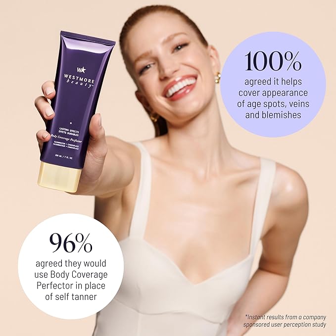 Westmore Beauty Body Coverage Perfector x Blend & Blur Body Brush Kabuki Brush - Waterproof Leg & Body Makeup - Tattoo Cover Up Makeup - 7 Oz Bronze Radiance