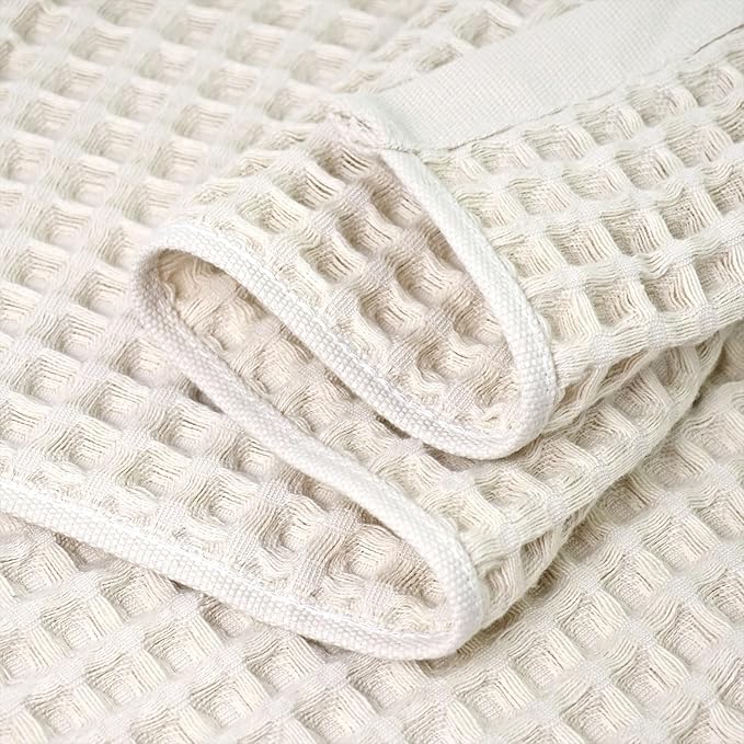 Jacquotha Waffle Bath Towels Set of 2 (Mist White) – Cotton, Quick Dry, Low Lint, 31” x 62” Large Towels for Bathroom Shower Spa Pool