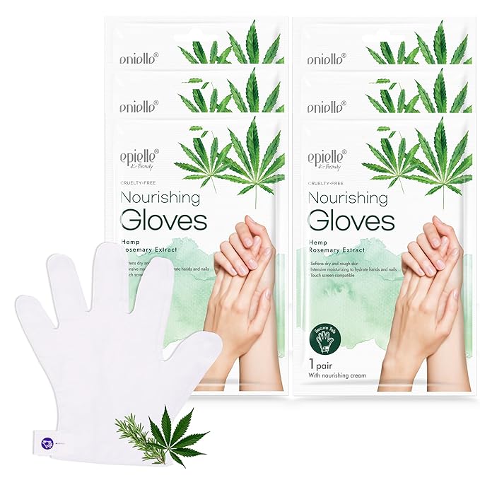 Epielle Nourishing Hand Mask 6 Pairs, Repair and Soften with Hemp & Rosemary Extract, Deep Moisturizing Gloves for Dry, Cracked Hands, Self Care Gifts for Women, Spa Kit, Mothers Day Gifts