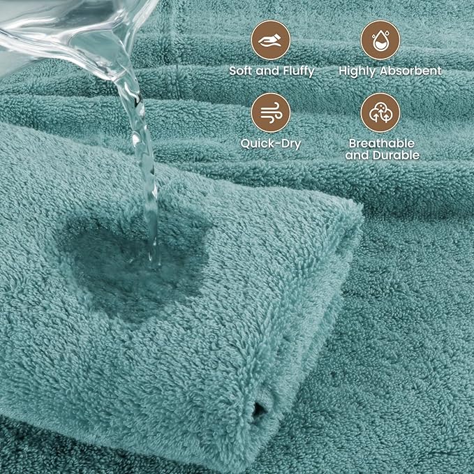 SEMAXE Blue Bath Towel, 100% Cotton Bath Towel with Hanging Loop, 55 x 27 Inch, Soft Absorbent & Quick Dry, for Bathroom & Travel