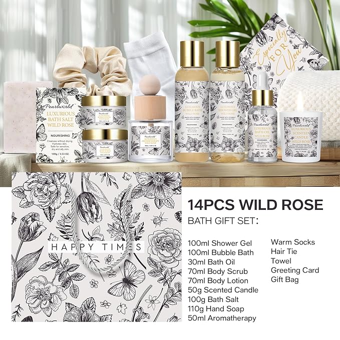 Valentine's Day Gifts, Spa Gift Set for Women- Luxury Rose 14 Pcs Bath Set, Home Spa Kit, Christmas Gift for Women, Birthday Gifts