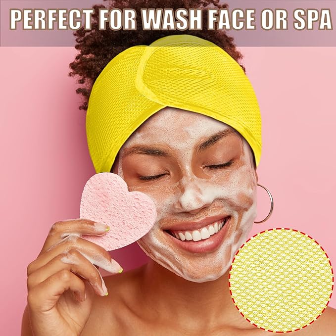 Xuhal 4 Pieces Mesh Hair Wraps for Black Women's Natural Hair - Sleeping Cap, Spa Headbands, Face Wash Nets (Orange, Yellow, Pink, Rose Red)