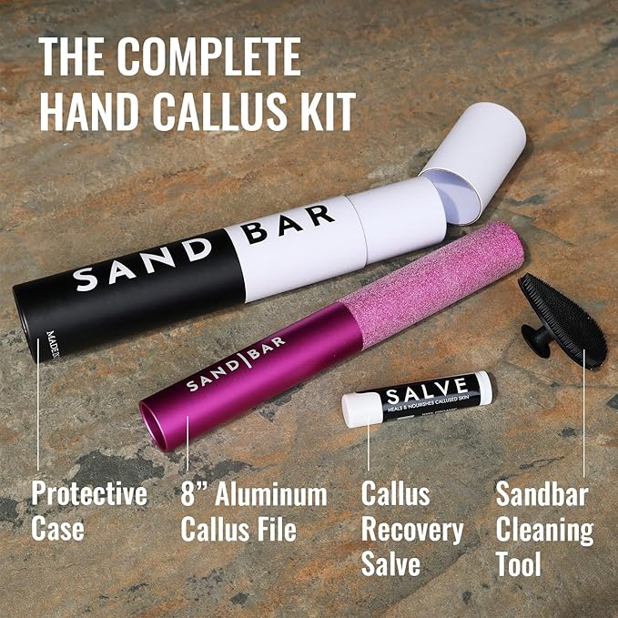 SandBar Callus Remover Tool, File for Hands, Durable Aluminum Tool Callus Shaver, Palm and Heel Dead Skin Removal, Includes Nourishing Salve, Ideal for Athletes, Climbers, and Gym Enthusiasts - Pink