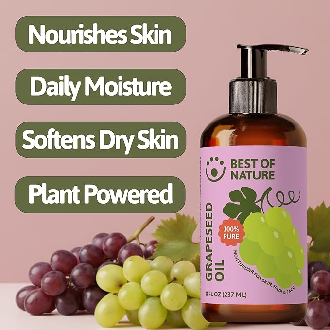 Best of Nature 100% Pure Grapeseed Oil - Unscented, Lightweight, Non-Greasy Moisturizer for Hair, Skin, Face & Aromatherapy, Carrier Oil for Essential Oils, 5 Gallon Pail (640 fl oz)