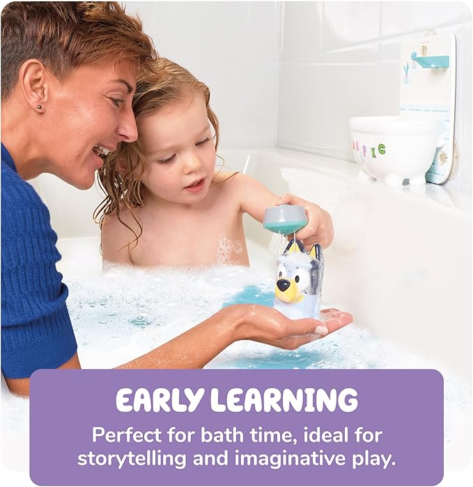 Shower & Scrub Bluey by TOMY Toomies - Create Your Own Bubbles - Includes Rinsing Showerhead and Removable Bluey Toy - Interactive Bath Toys - Ages 18 Months and Up