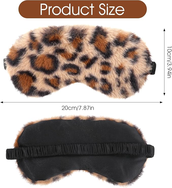 2 Pcs Plush Leopard Eye Mask Soft Sleeping Blindfold Eye Cover Comfortable Furry Faux Fur Sleeping Mask Satin Nap Night Eyeshade Cover for Women Men Gift (Brown, Coffee)